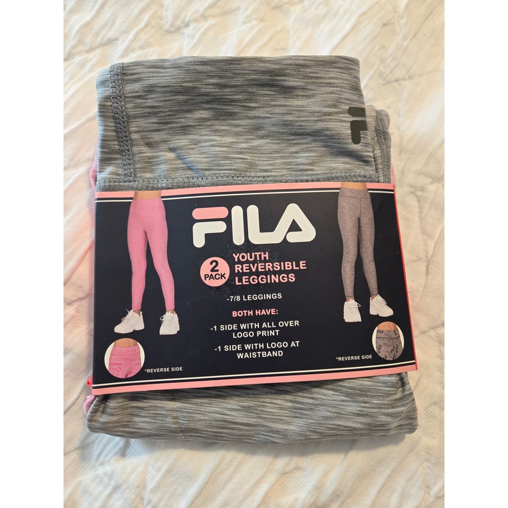 Fila Youth Reversible Leggins 2 Pack Med 10-12 Pink Gray